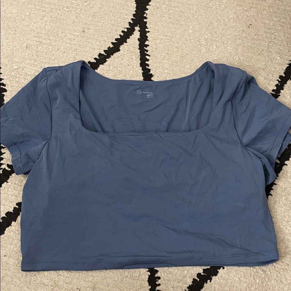aerie Square Neck Crop Top in Dusty Blue